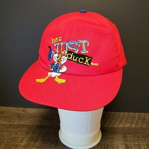 Vintage Donald Duck Red Adjustable Snapback Hat Embroidery